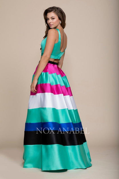 Long Multi Colored Two Piece Prom Dress - The Dress Outlet Nox Anabel