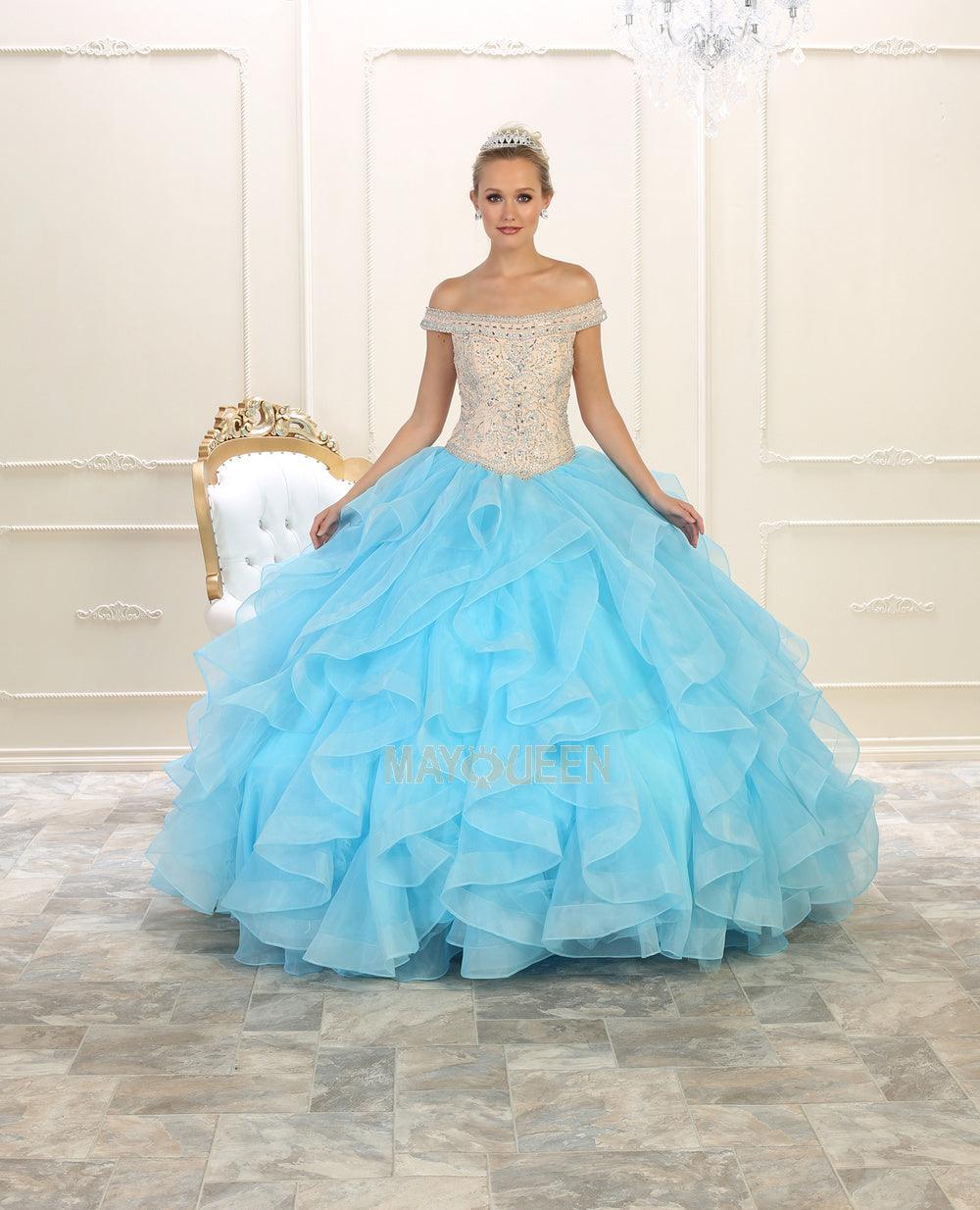 Long Off Shoulder Ball Gown Dress Quinceanera - The Dress Outlet May Queen