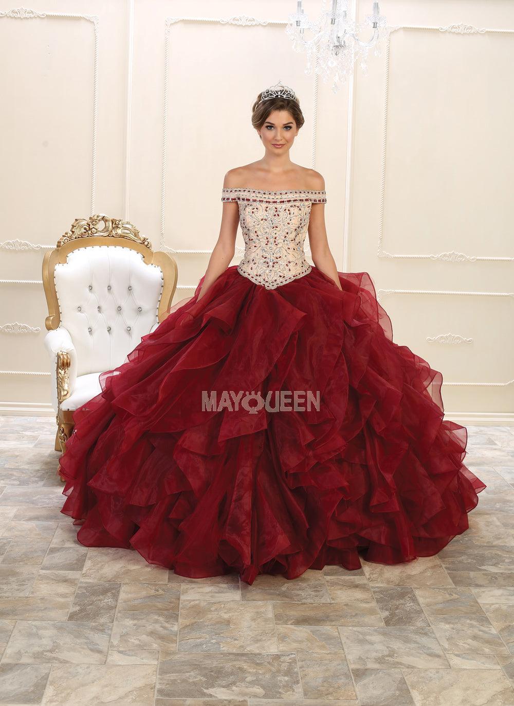Long Off Shoulder Ball Gown Dress Quinceanera - The Dress Outlet May Queen