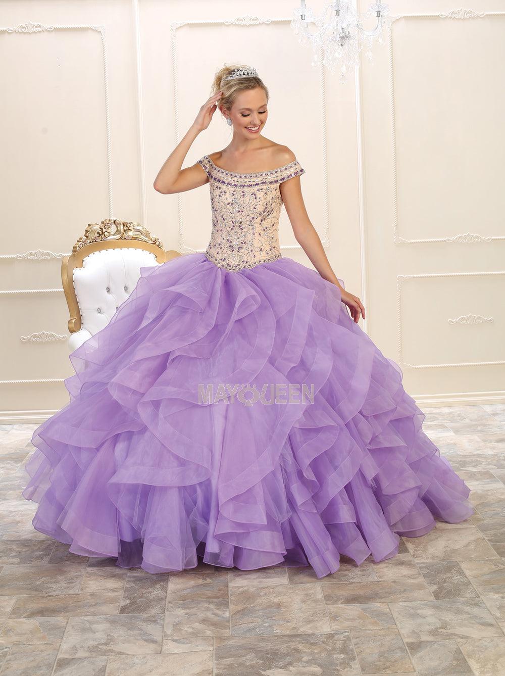 Long Off Shoulder Ball Gown Dress Quinceanera - The Dress Outlet May Queen