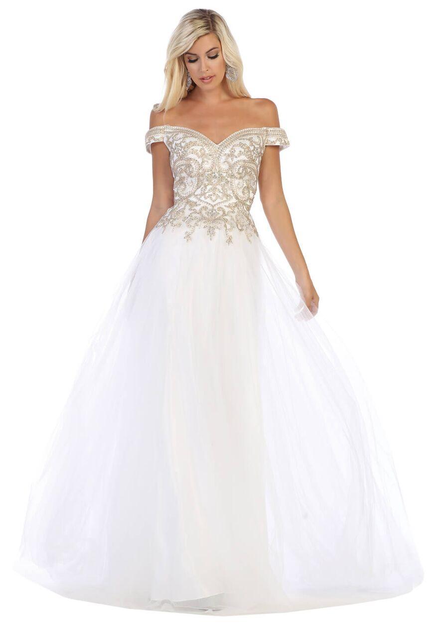 Long Off Shoulder Ball Gown Prom Dress - The Dress Outlet May Queen