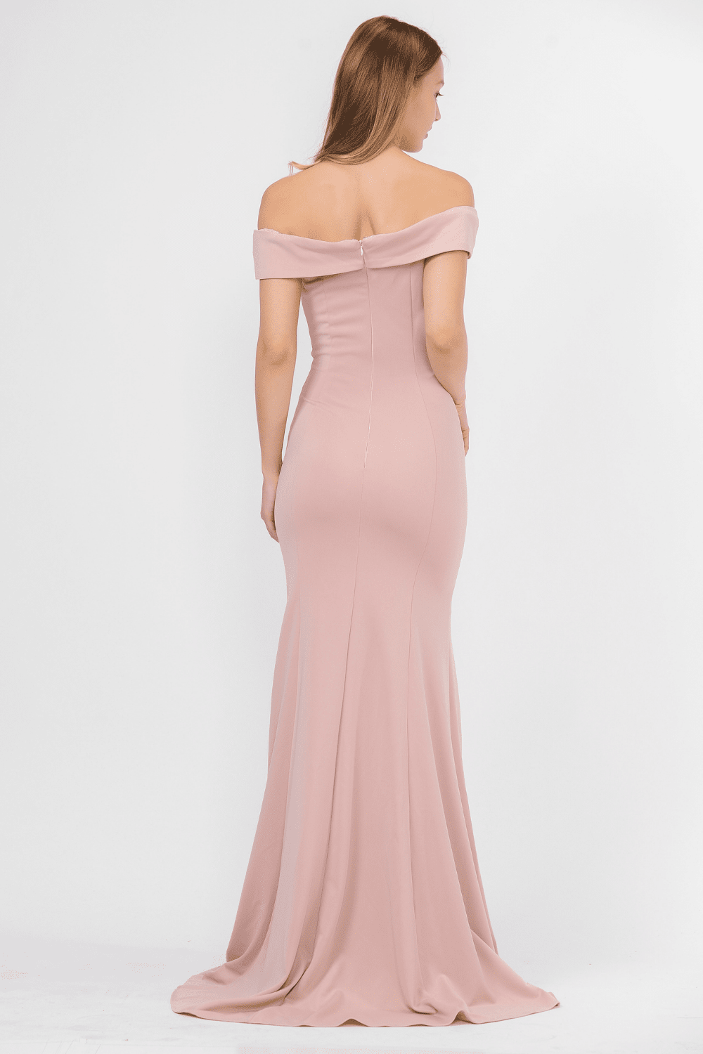 Mauve Off-the-Shoulder Floor-Length Scuba Prom Dress with Illusion V-Plunge and Mermaid Silhouette Poly USA 8462