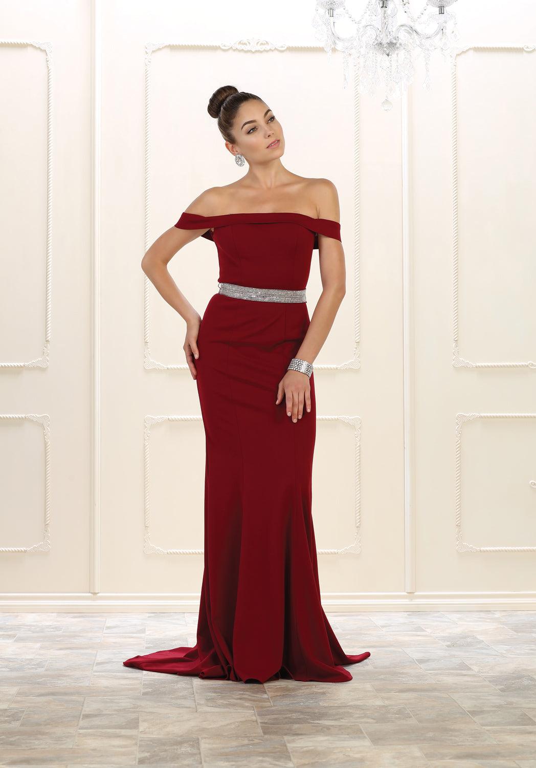 Long Off Shoulder Evening Gown Formal Prom Dress - The Dress Outlet May Queen