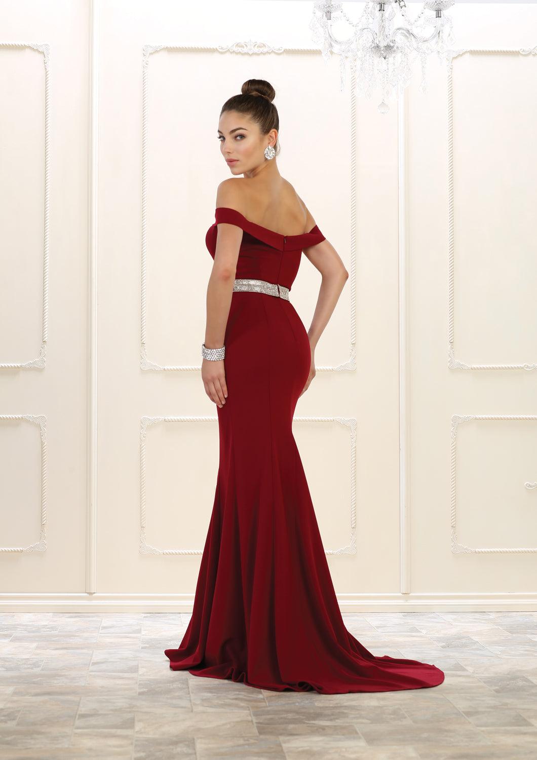 Long Off Shoulder Evening Gown Formal Prom Dress - The Dress Outlet May Queen