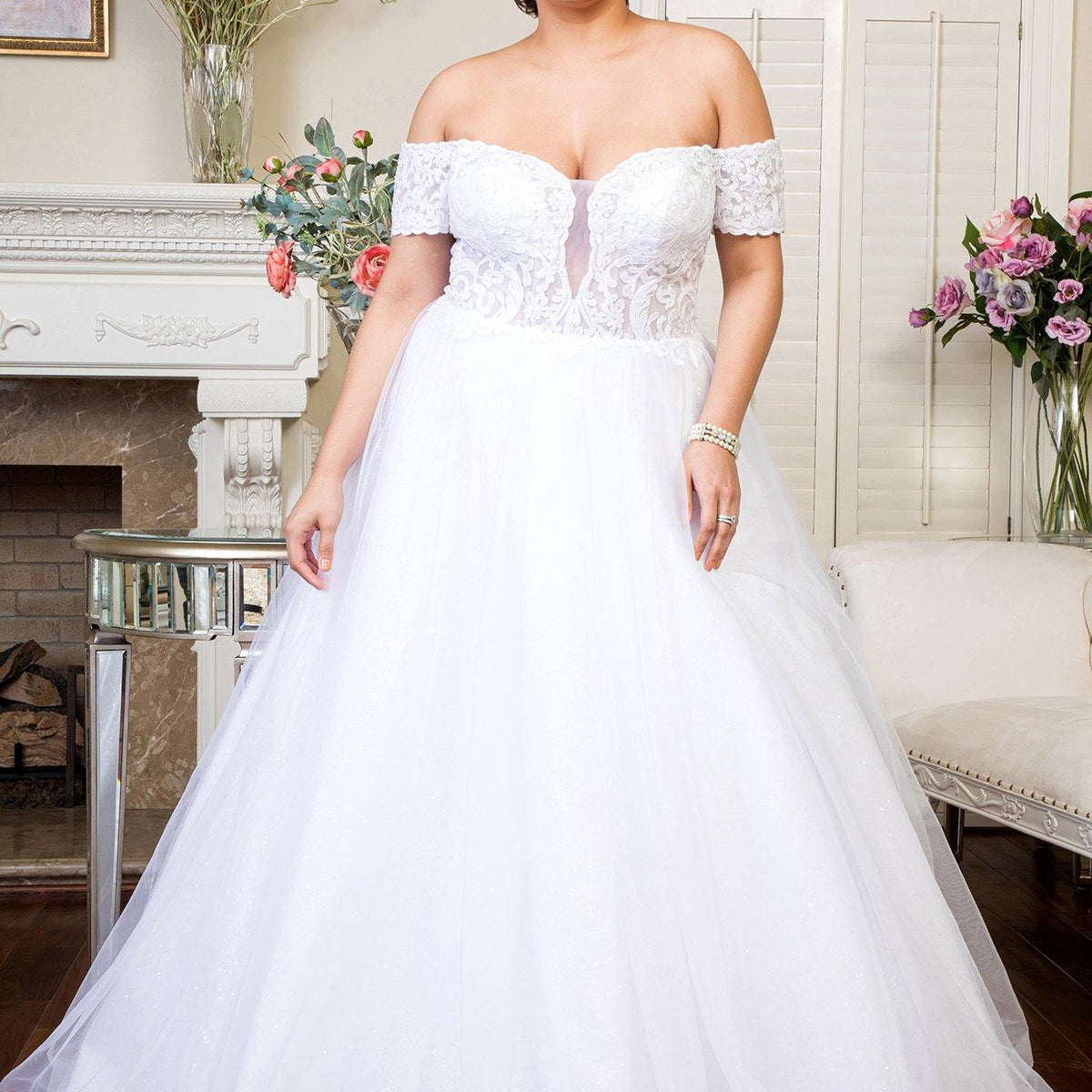 glitter off the shoulder wedding dress Luxury Off-the-Shoulder Sweetheart Wedding Dress Glitter Tulle Beaded DSProm
