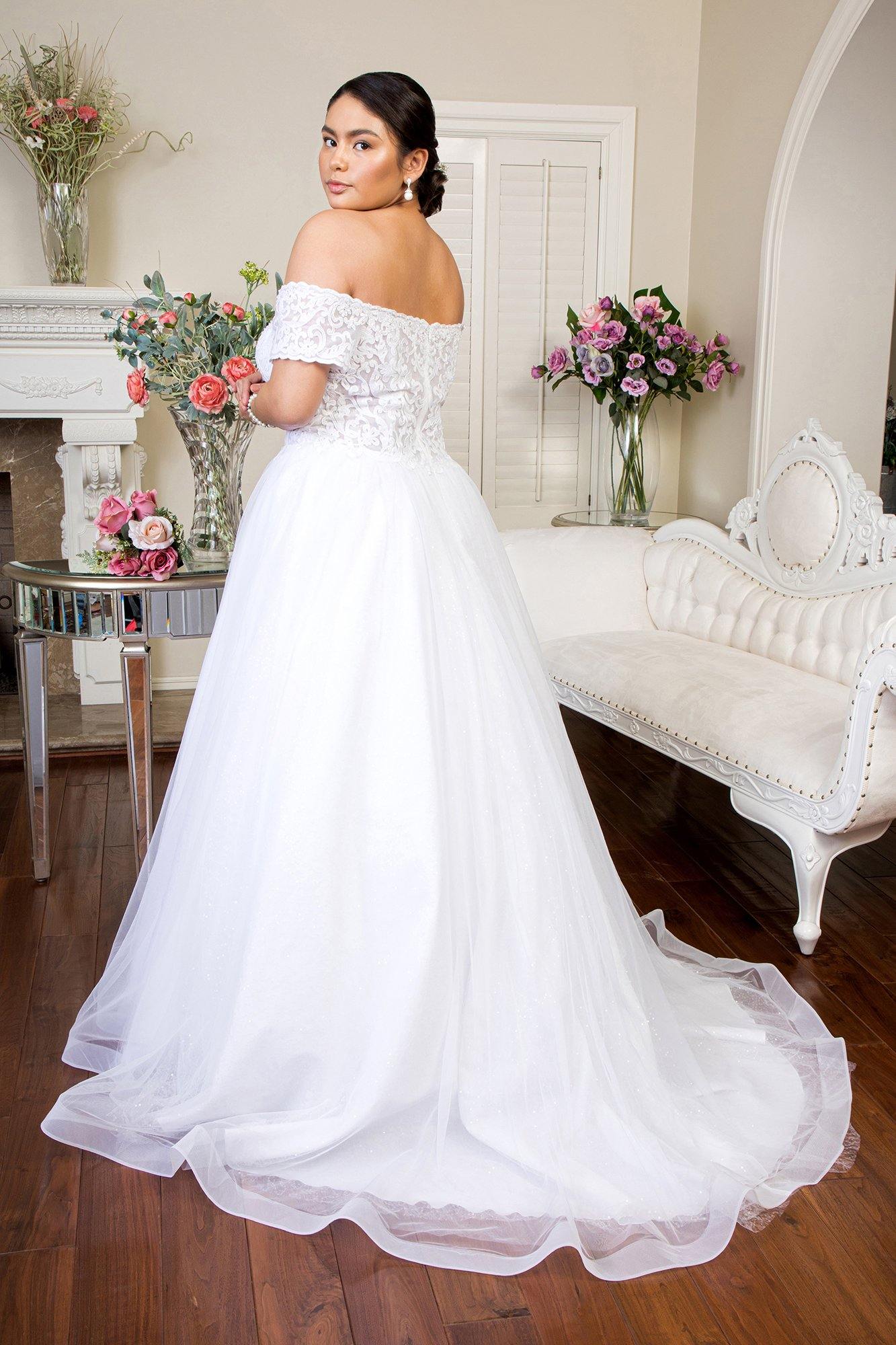 knee length dresses for ladies Long Off Shoulder Glitter Mesh Wedding Gown
