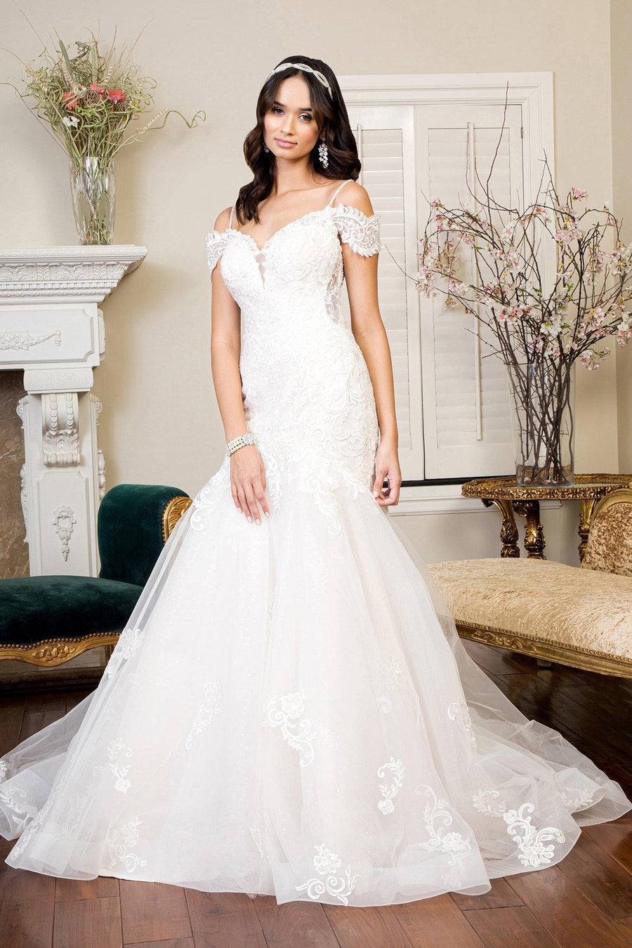 Off Shoulder Mermaid Beaded Gown
