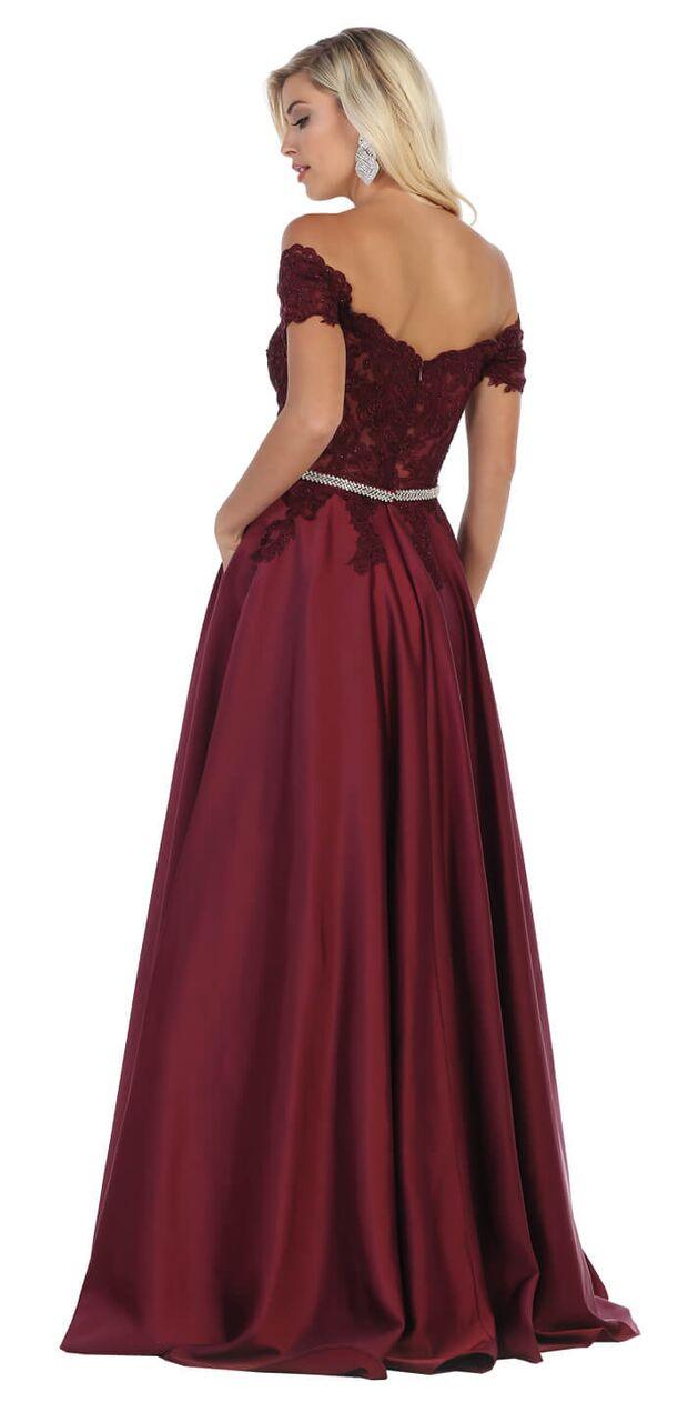 Long Off Shoulder Satin Skirt Prom Dress Evening Gown - The Dress Outlet May Queen