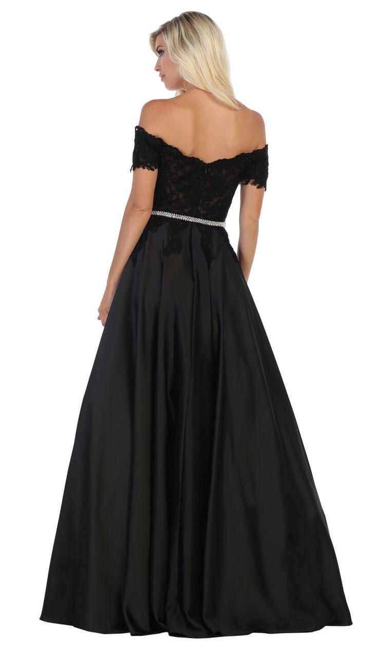 Long Off Shoulder Satin Skirt Prom Dress Evening Gown - The Dress Outlet May Queen