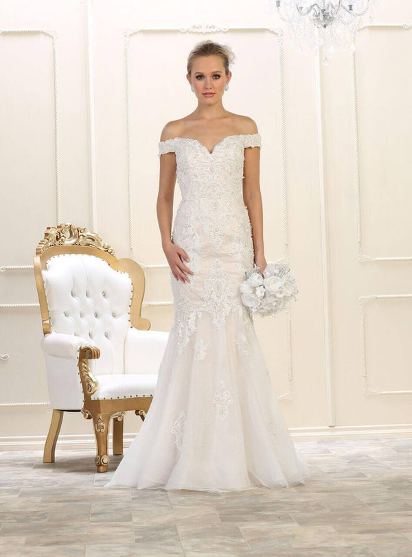 Long Off Shoulder Wedding Gown