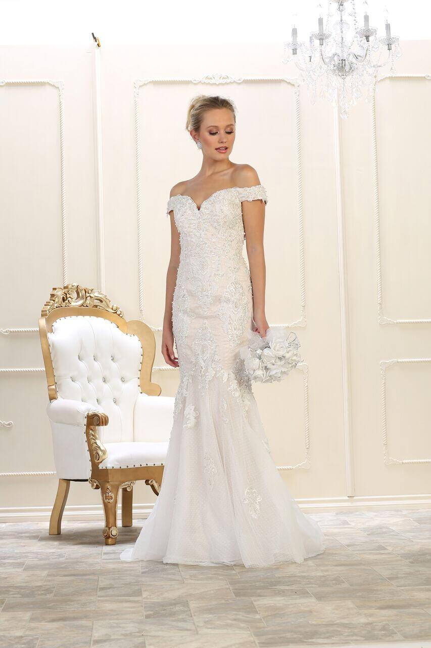 Long Off Shoulder Wedding Gown - The Dress Outlet May Queen