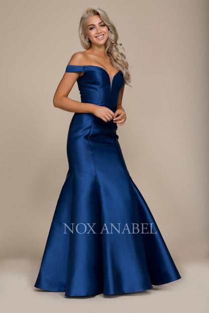 Long Off The Shoulder Fitted Formal Prom Dress Evening Gown - The Dress Outlet Nox Anabel