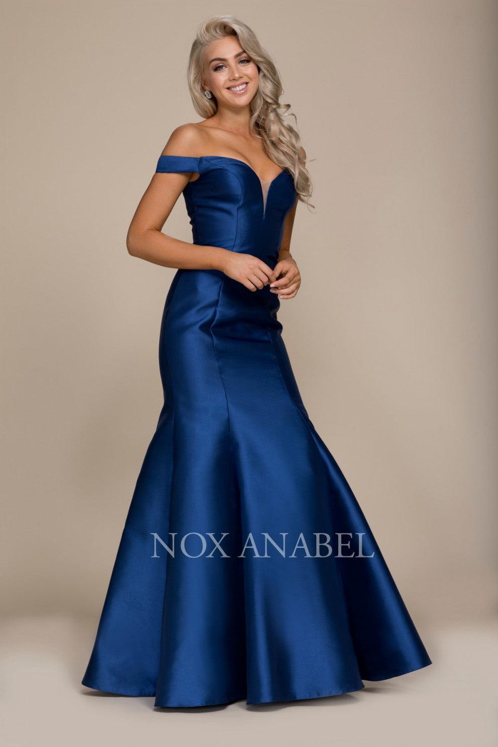 Long Off The Shoulder Fitted Formal Prom Dress Evening Gown