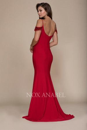 Long Off The Shoulder Prom Gown Formal Red Dress - The Dress Outlet Nox Anabel