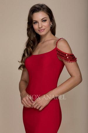 Long Off The Shoulder Prom Gown Formal Red Dress - The Dress Outlet Nox Anabel