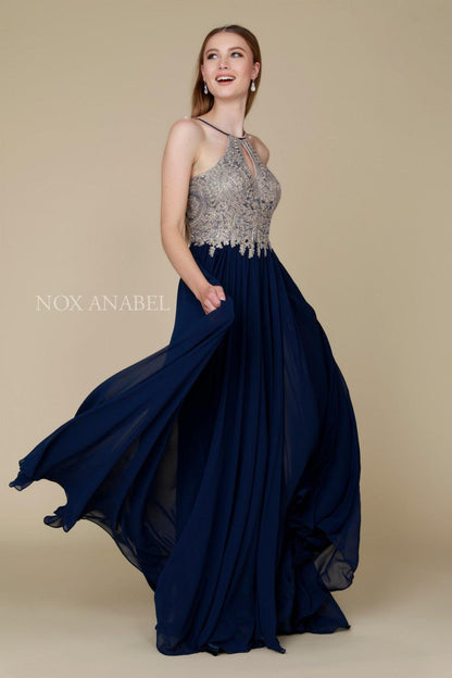 Long Open Back Dress With Appliquéd Bodice - The Dress Outlet Nox Anabel