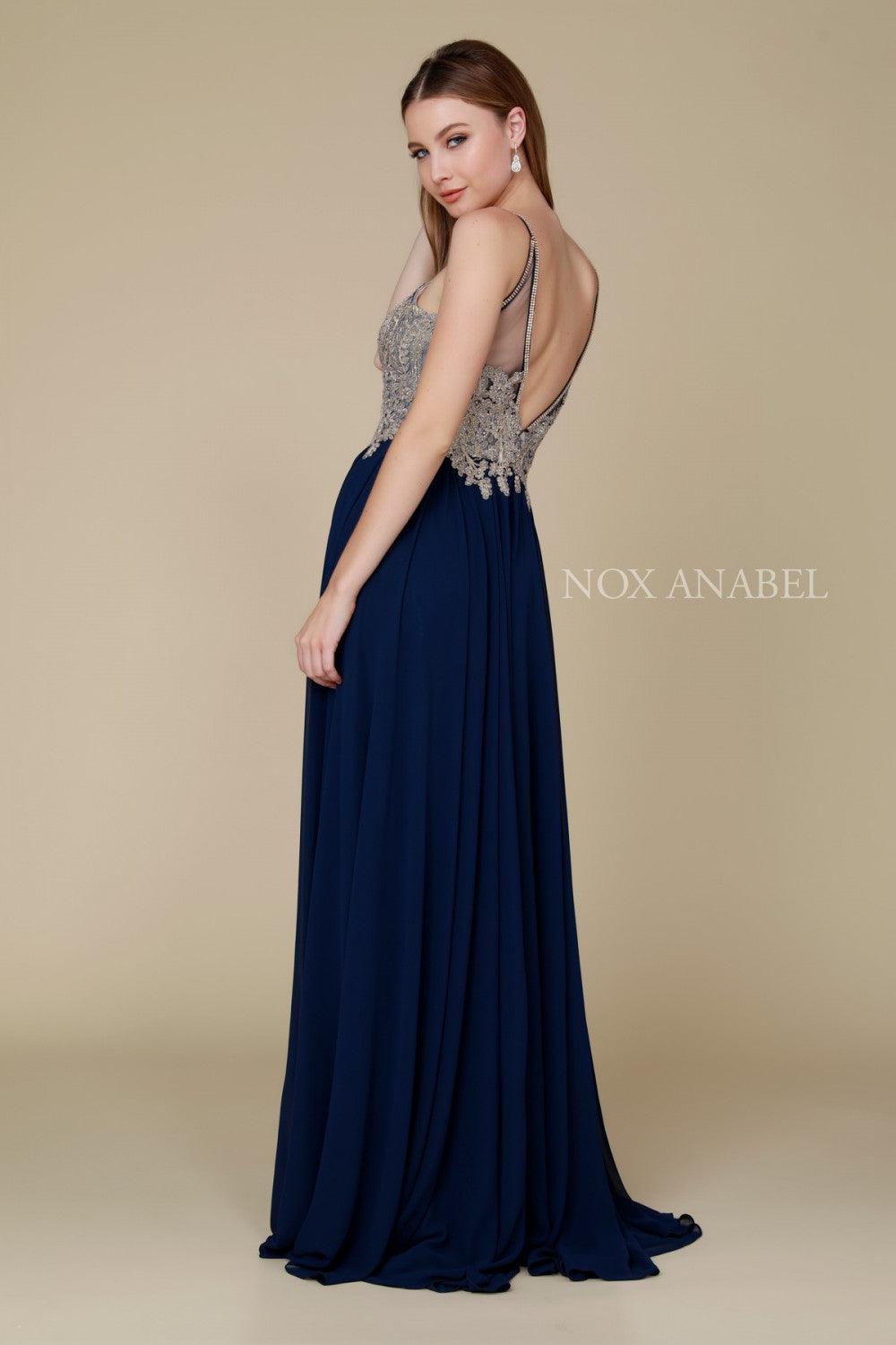 Long Open Back Dress With Appliquéd Bodice - The Dress Outlet Nox Anabel