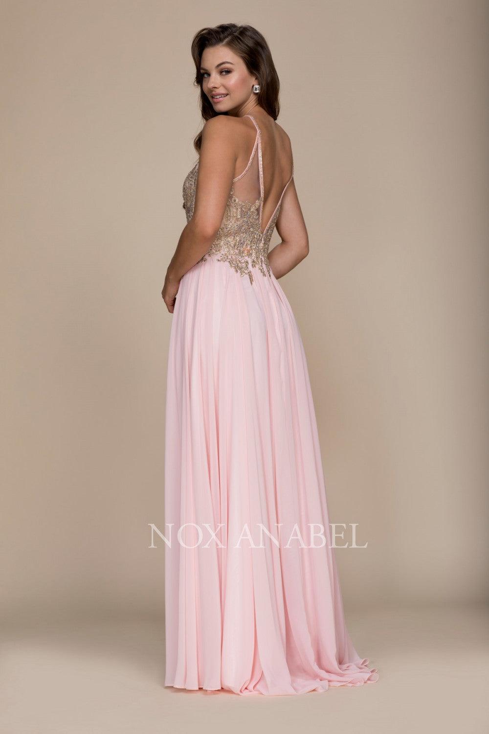 Long Open Back Dress With Appliquéd Bodice - The Dress Outlet Nox Anabel