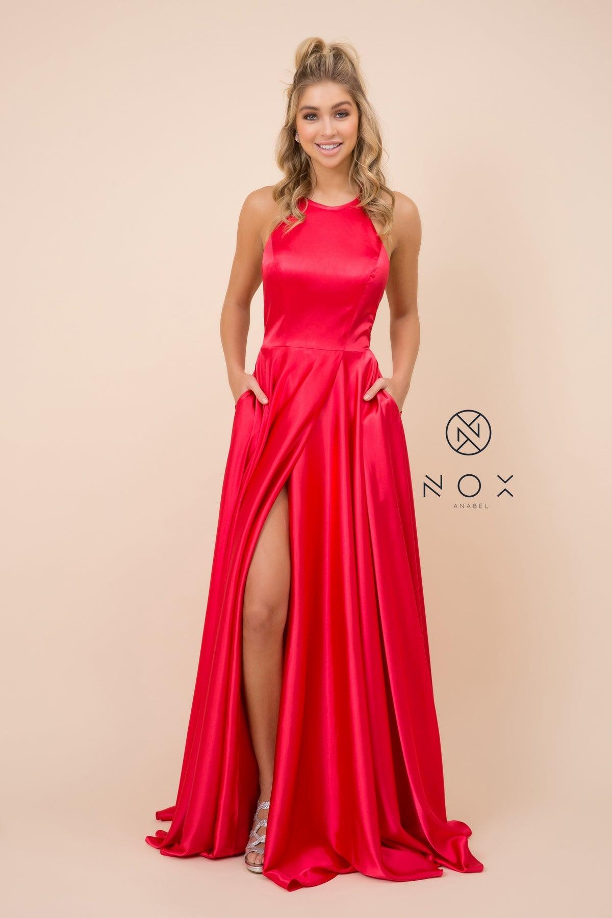 Long Open Back Formal Prom Dress Evening Gown Pockets - The Dress Outlet Nox Anabel