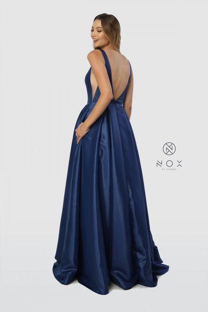 Long Open Back Prom Dress Evening Gown with Pockets - The Dress Outlet Nox Anabel