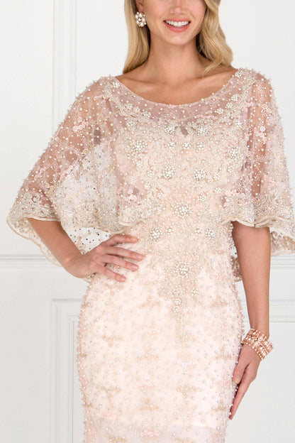 Long Plus Size Cape Sleeve Formal Prom Gown - The Dress Outlet Elizabeth K