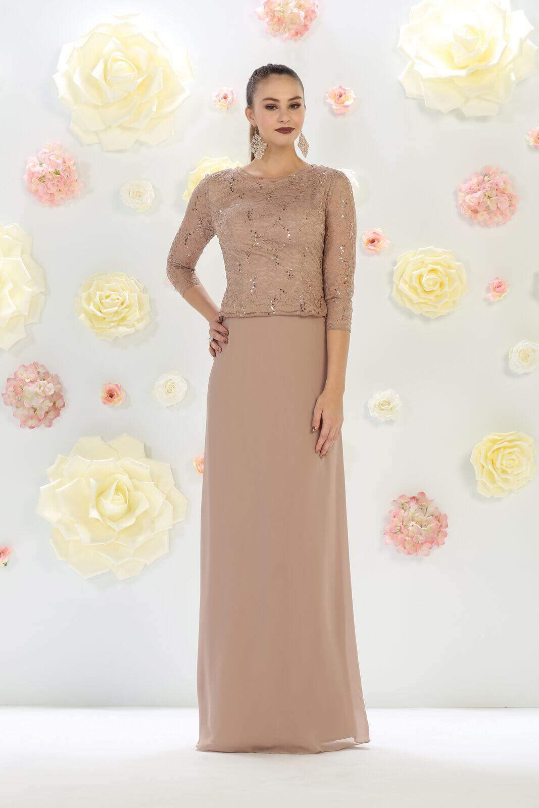 Long Plus Size Mother of the Bride Formal Dress with Sleeves - The Dress Outlet May Queen