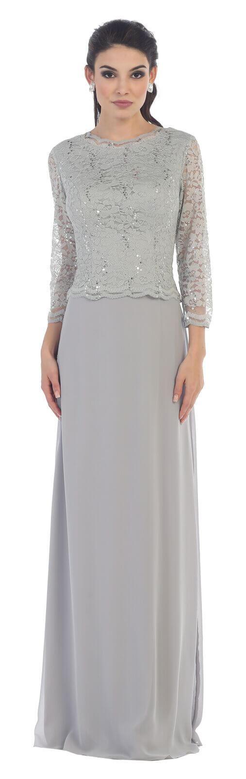 Long Plus Size Mother of the Bride Formal Dress with Sleeves - The Dress Outlet May Queen