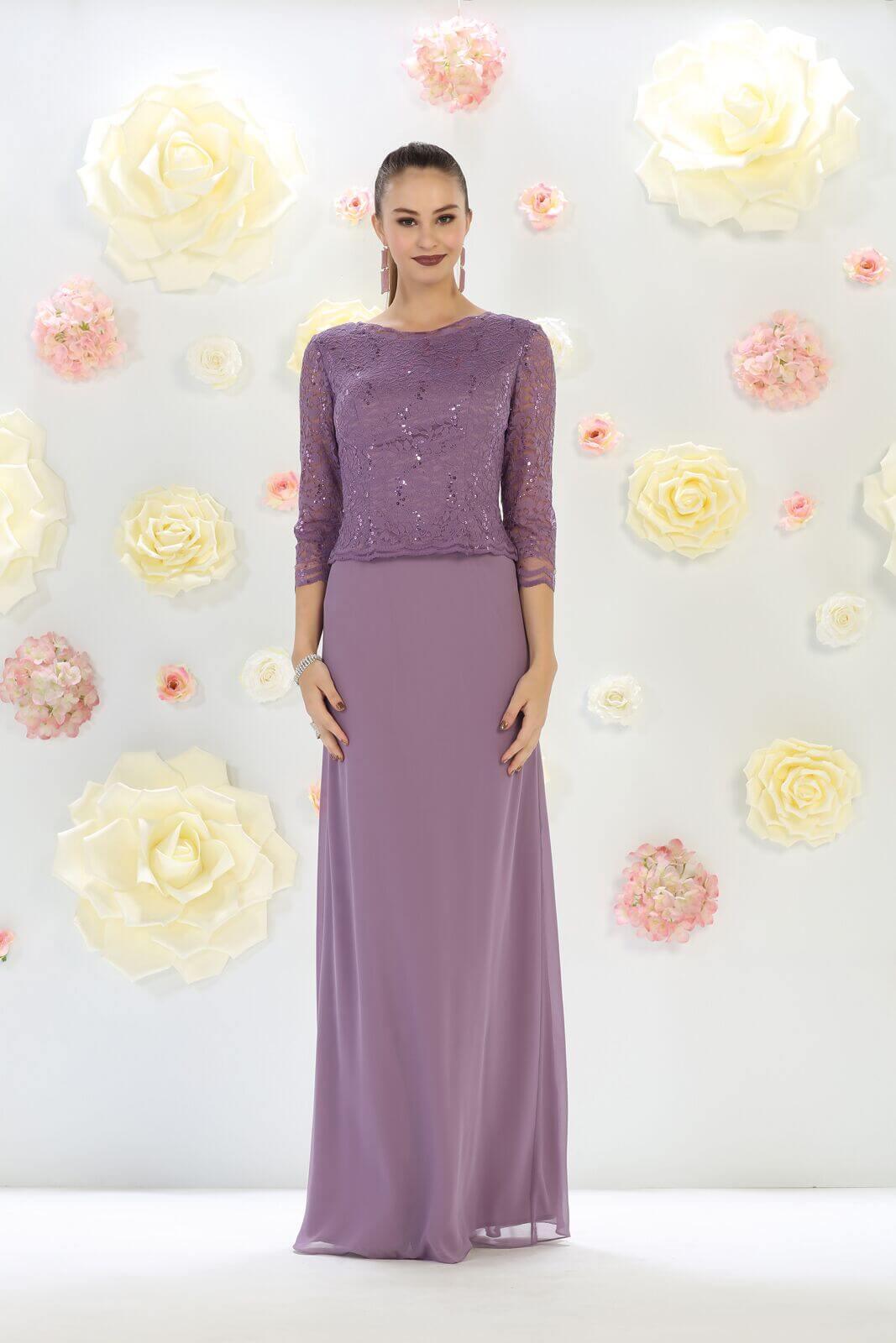 Long Plus Size Mother of the Bride Formal Dress with Sleeves - The Dress Outlet May Queen