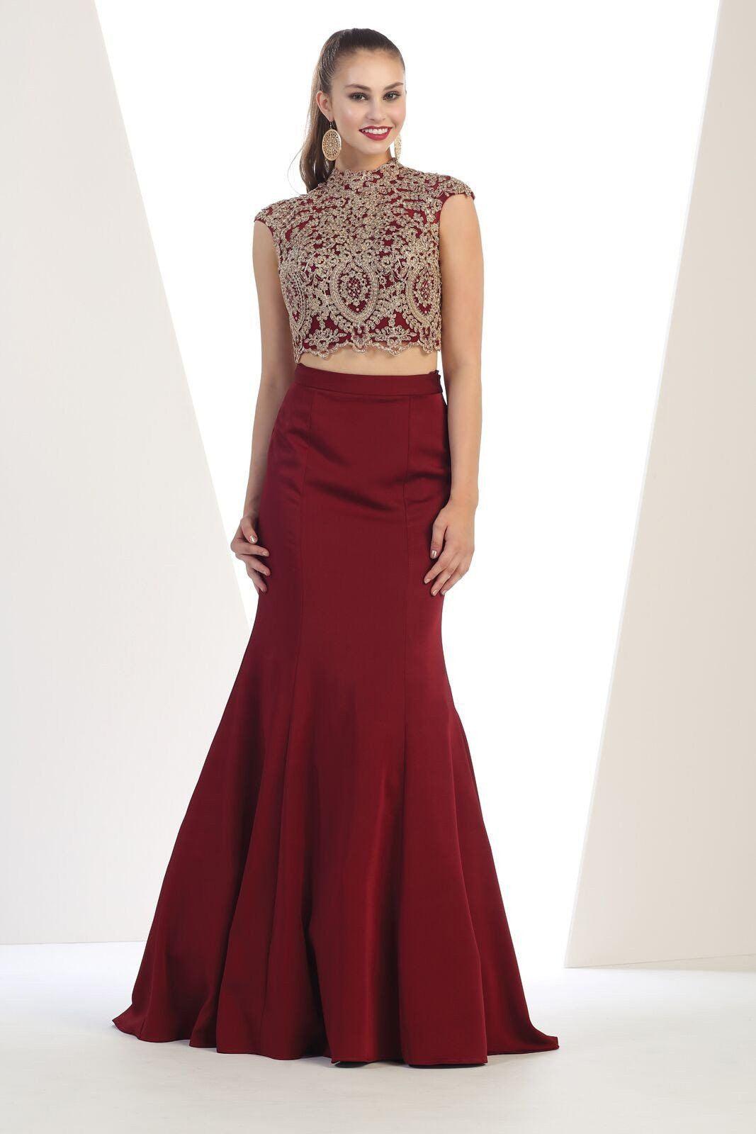 Long Prom 2 Piece Formal Homecoming Gown - The Dress Outlet May Queen