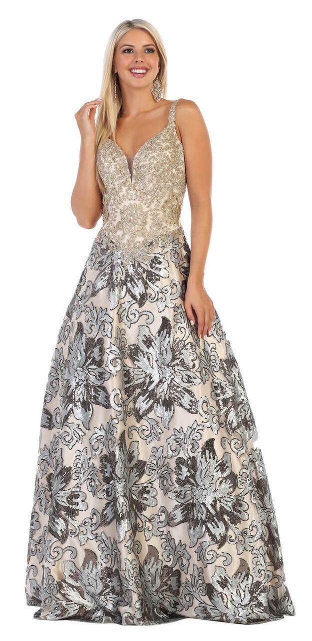 Long Prom Beaded Formal Evening Gown - The Dress Outlet May Queen