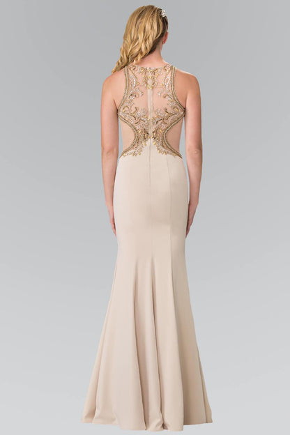 Long Prom Beaded Halter Formal Evening Dress - The Dress Outlet Elizabeth K
