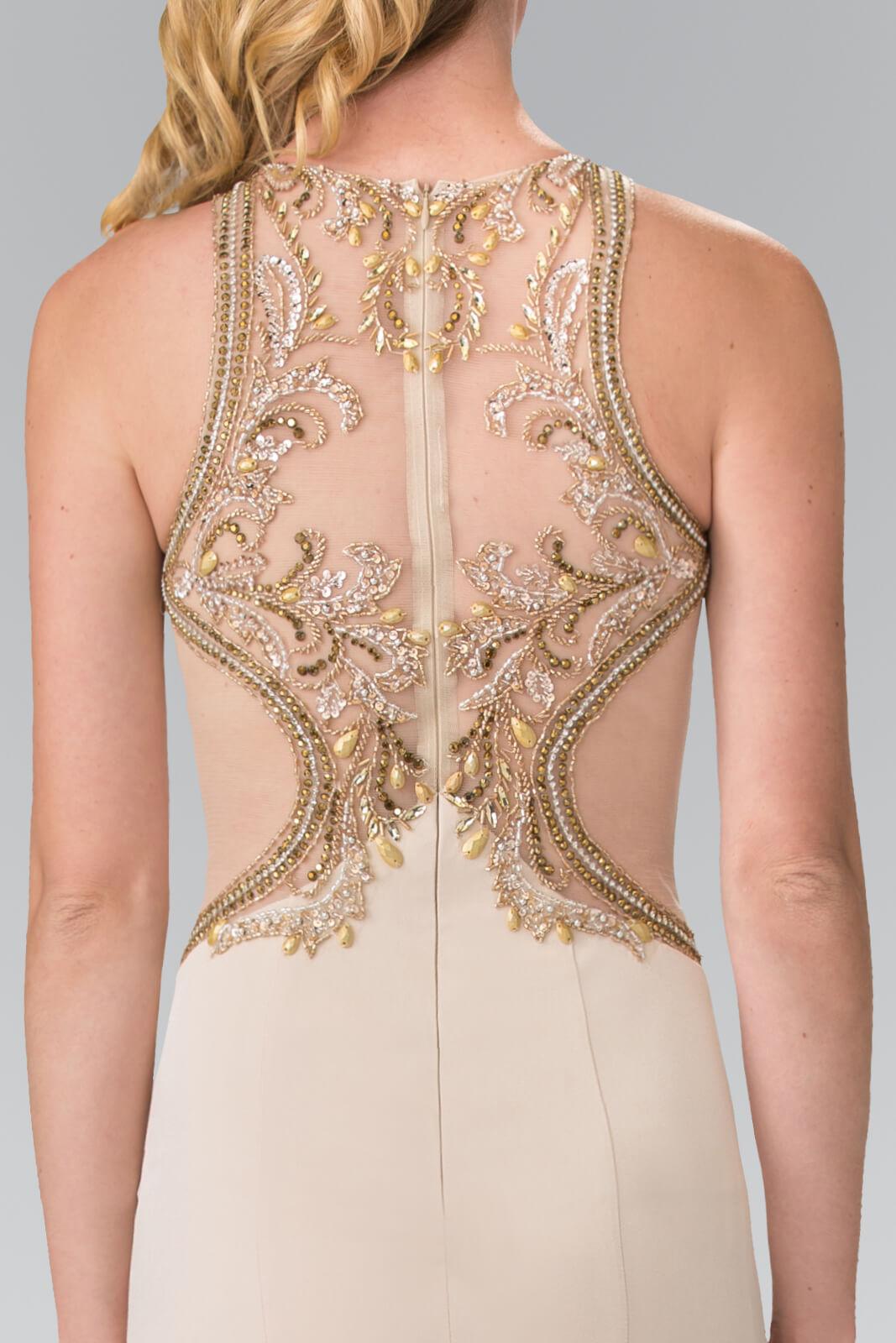 Blush Long Prom Beaded Halter Formal Evening Dress