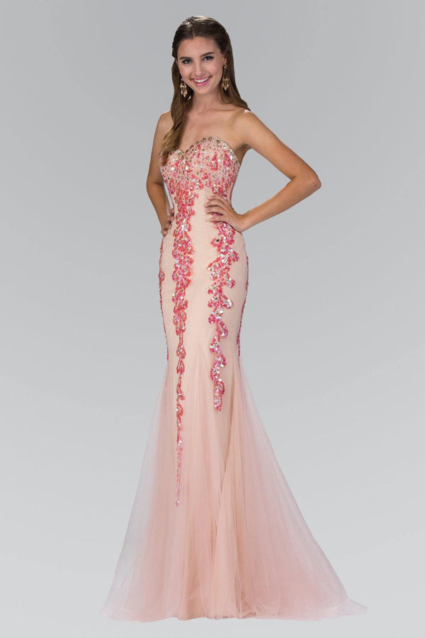 Long Prom Dress Accented with Sequin and Tulle Overlay