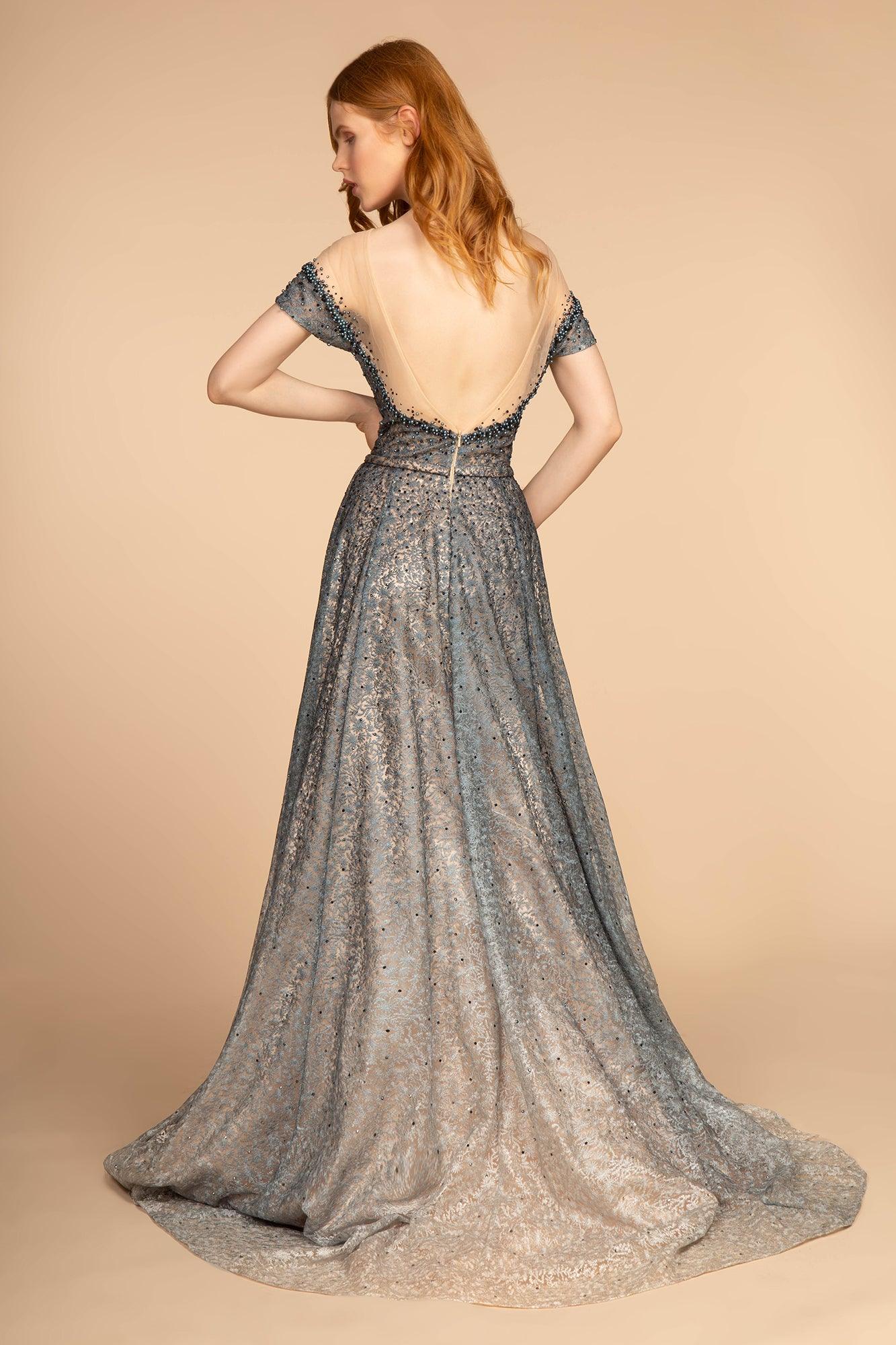 Long Prom Dress Cap Sleeve Evening Gown