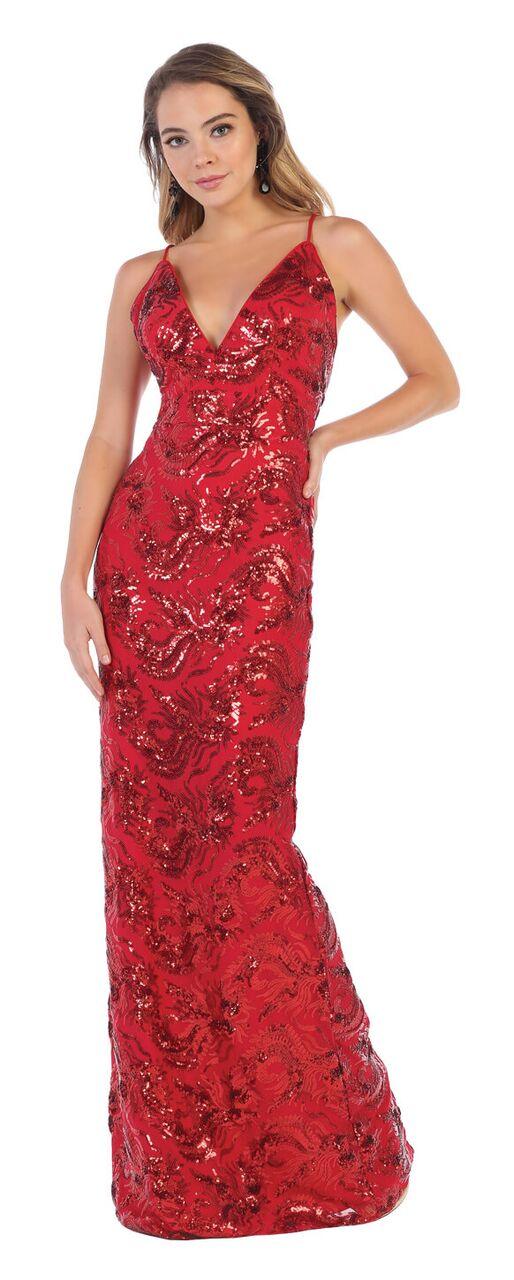 Long Prom Dress Deep V Neck Sequined Evening Gown - The Dress Outlet May Queen