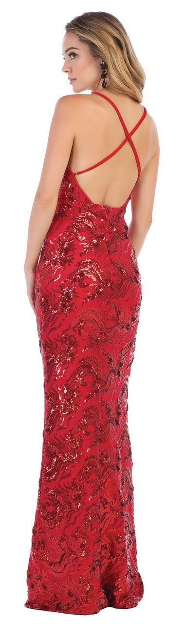 Long Prom Dress Deep V Neck Sequined Evening Gown - The Dress Outlet May Queen