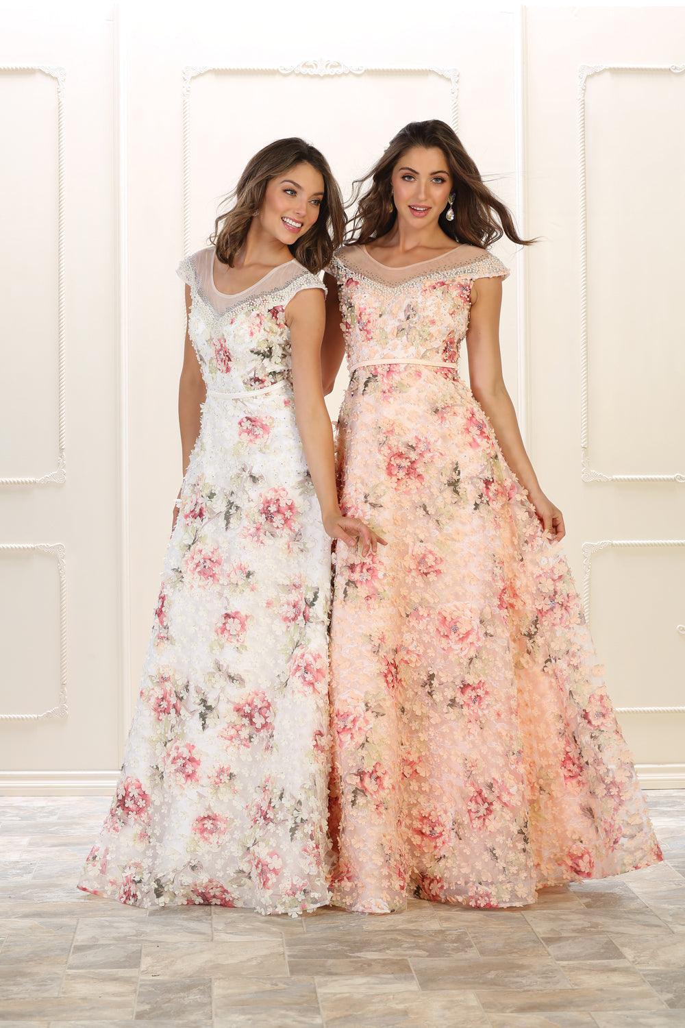 Long Prom Dress Evening Gown Formal Print - The Dress Outlet May Queen