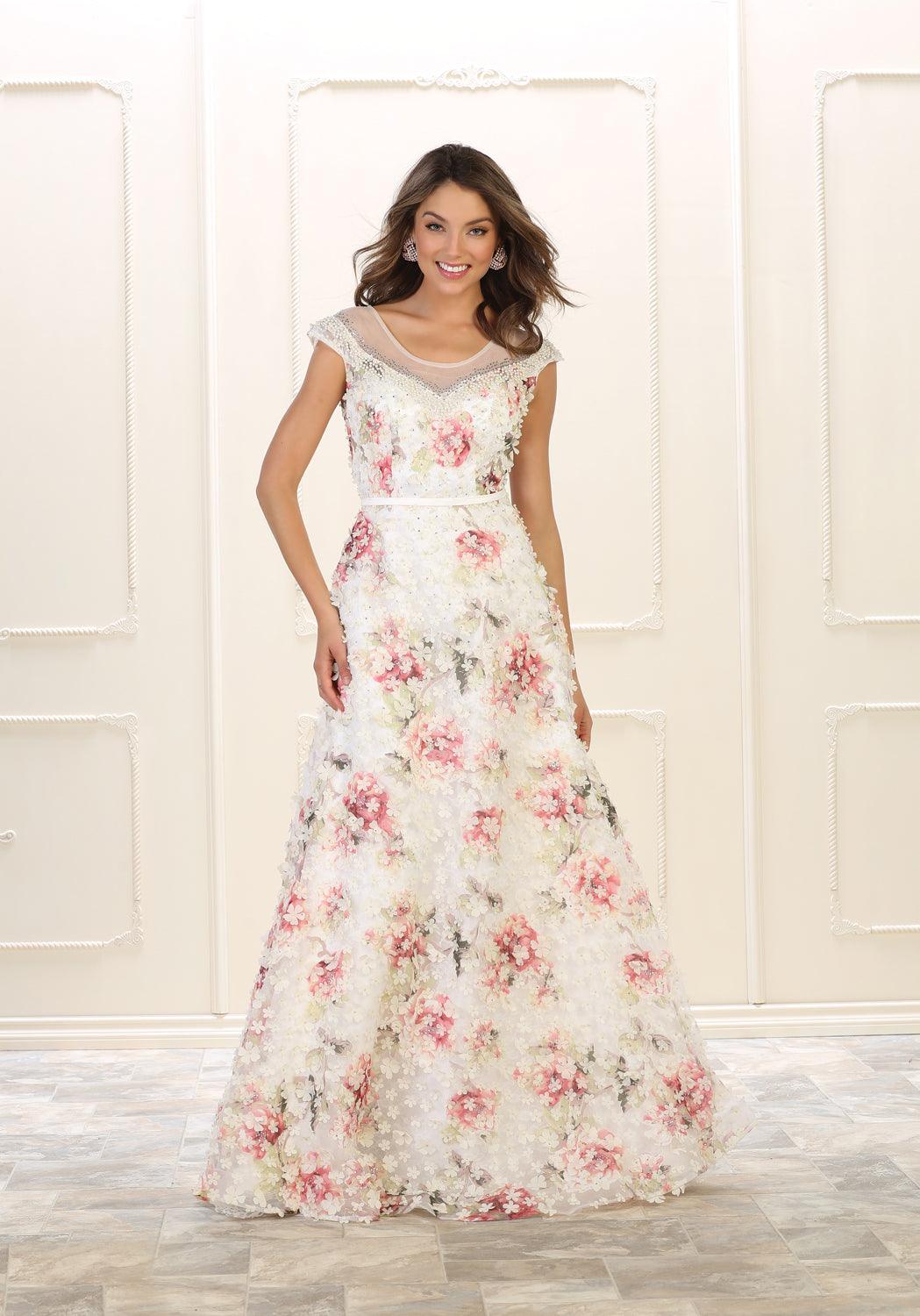 Long Prom Dress Evening Gown Formal Print - The Dress Outlet May Queen