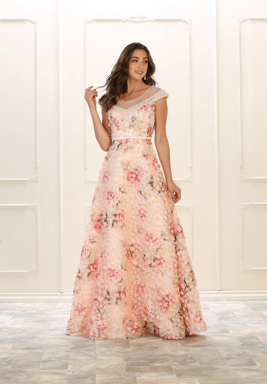 Long Prom Dress Evening Gown Formal Print - The Dress Outlet May Queen