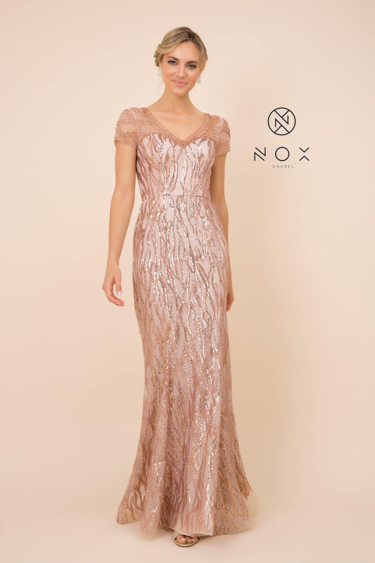 Long Prom Dress Sequin Print Trumpet Gown Rose Gold