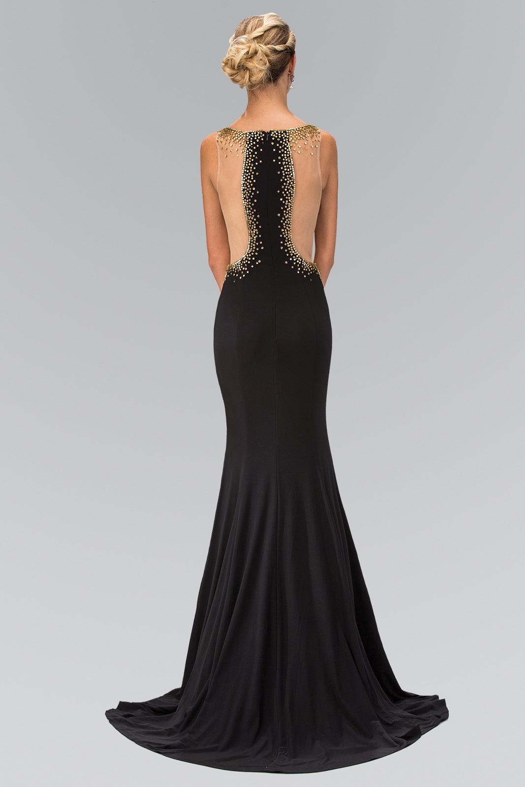 black quince dama dresses Long Prom Dress Accented with Gold Bead, Side Slit