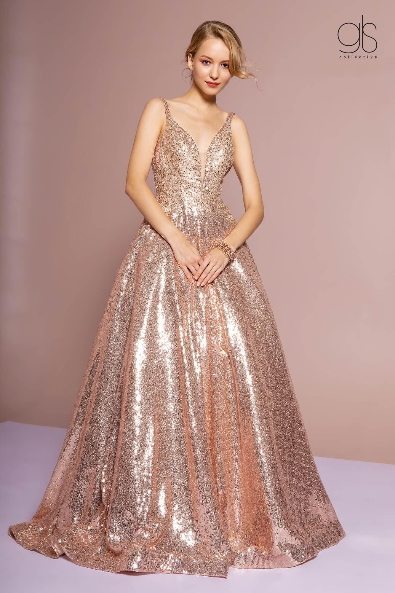 Long Prom Dress Sleeveless Sequins Ball Gown - The Dress Outlet Elizabeth K