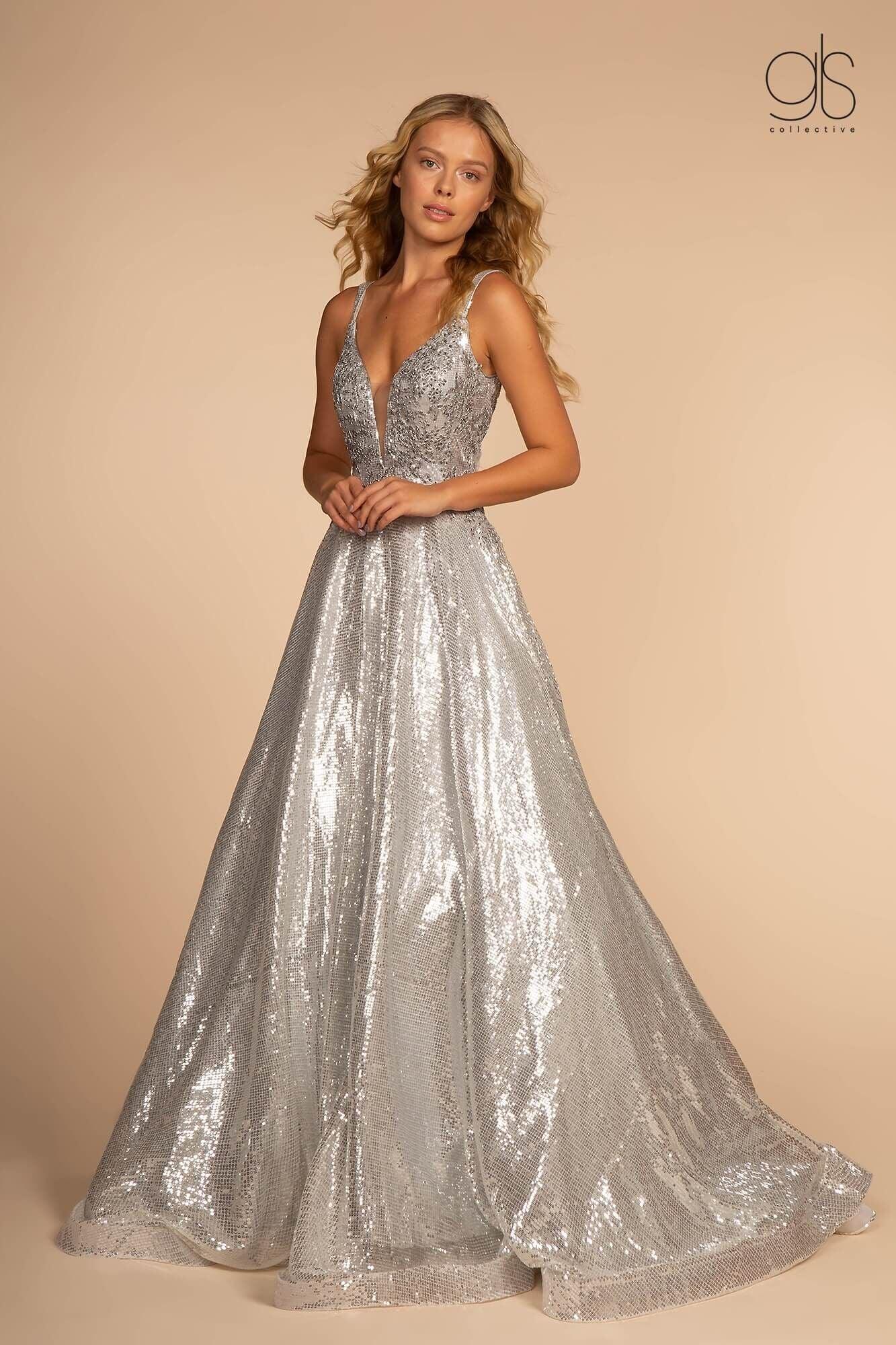Long Prom Dress Sleeveless Sequins Ball Gown - The Dress Outlet Elizabeth K