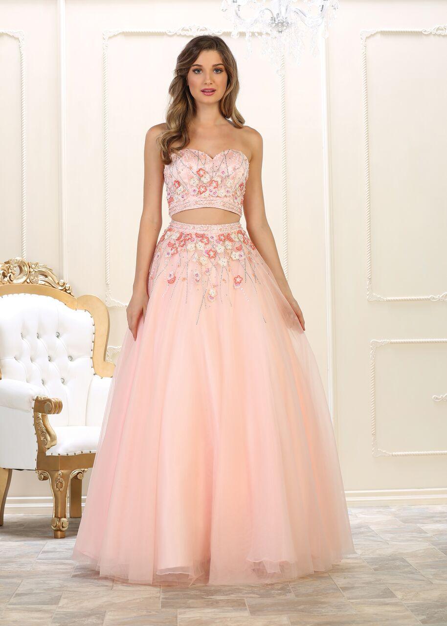 Long Prom Dress Two Piece Set Gown Formal - The Dress Outlet May Queen