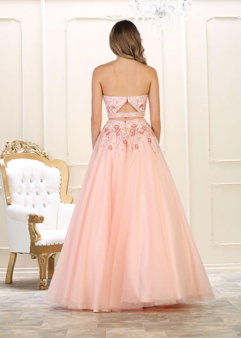Long Prom Dress Two Piece Set Gown Formal - The Dress Outlet May Queen