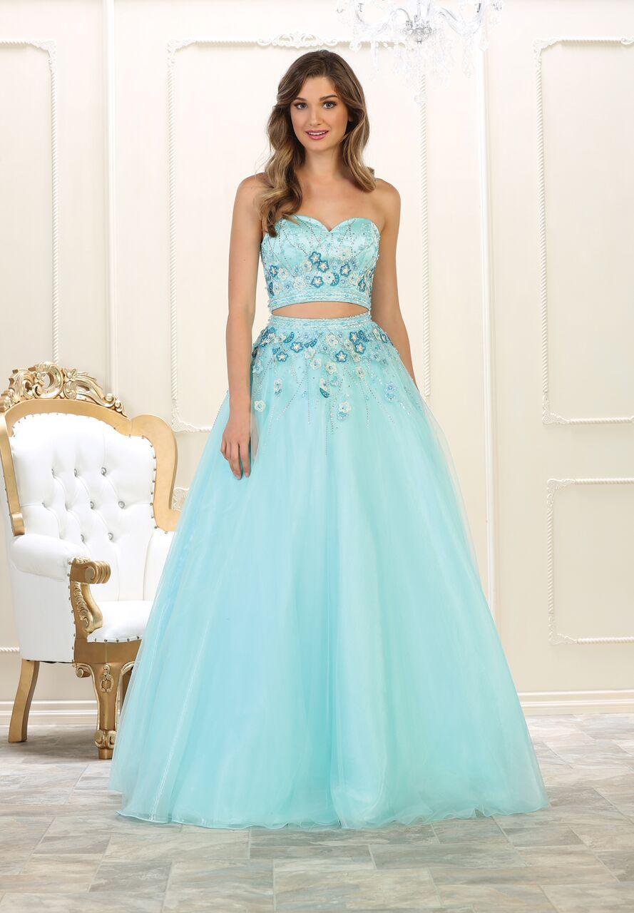 Long Prom Dress Two Piece Set Gown Formal - The Dress Outlet May Queen