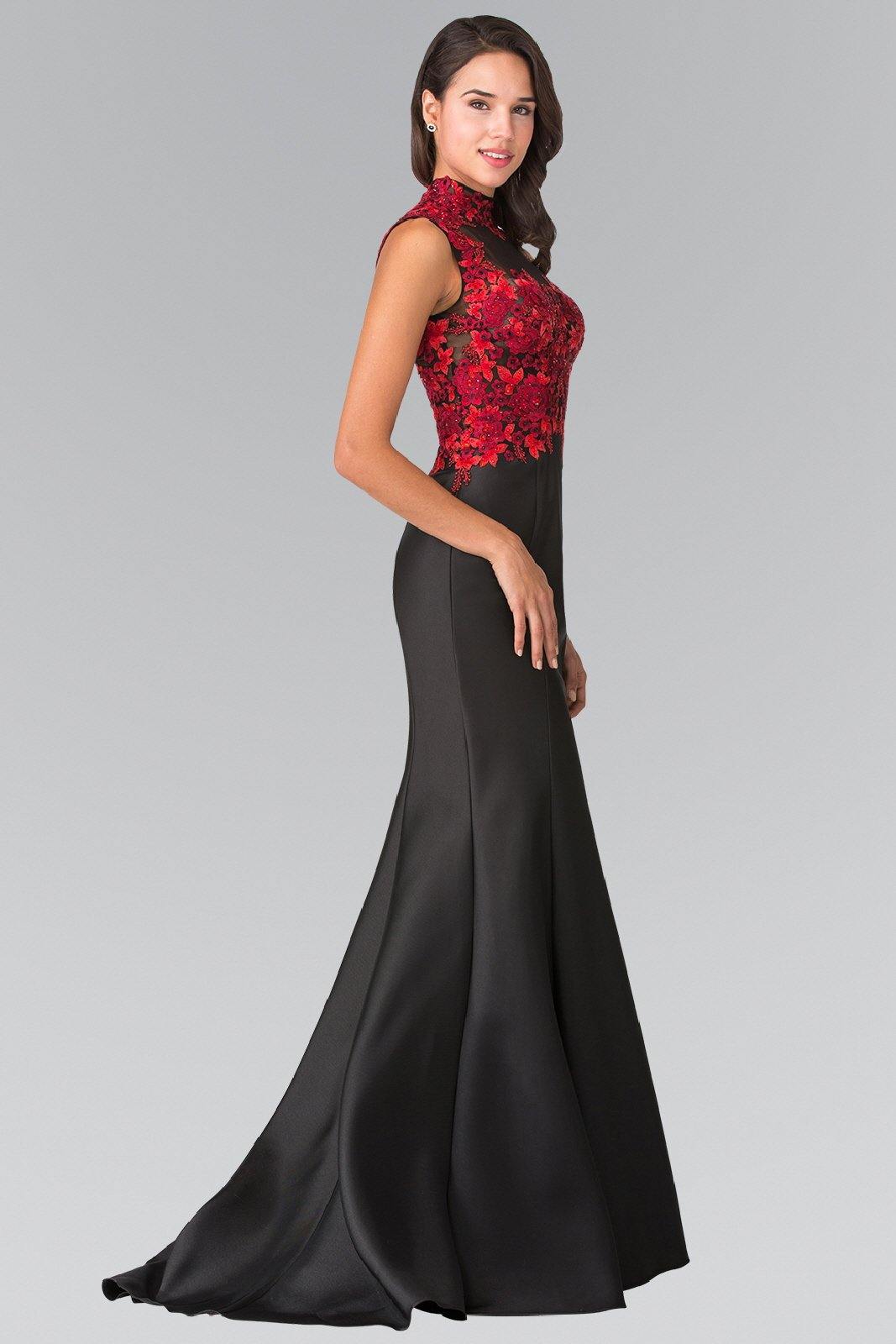 Long Prom Dress with Illusion Embroidered Bodice - The Dress Outlet Elizabeth K
