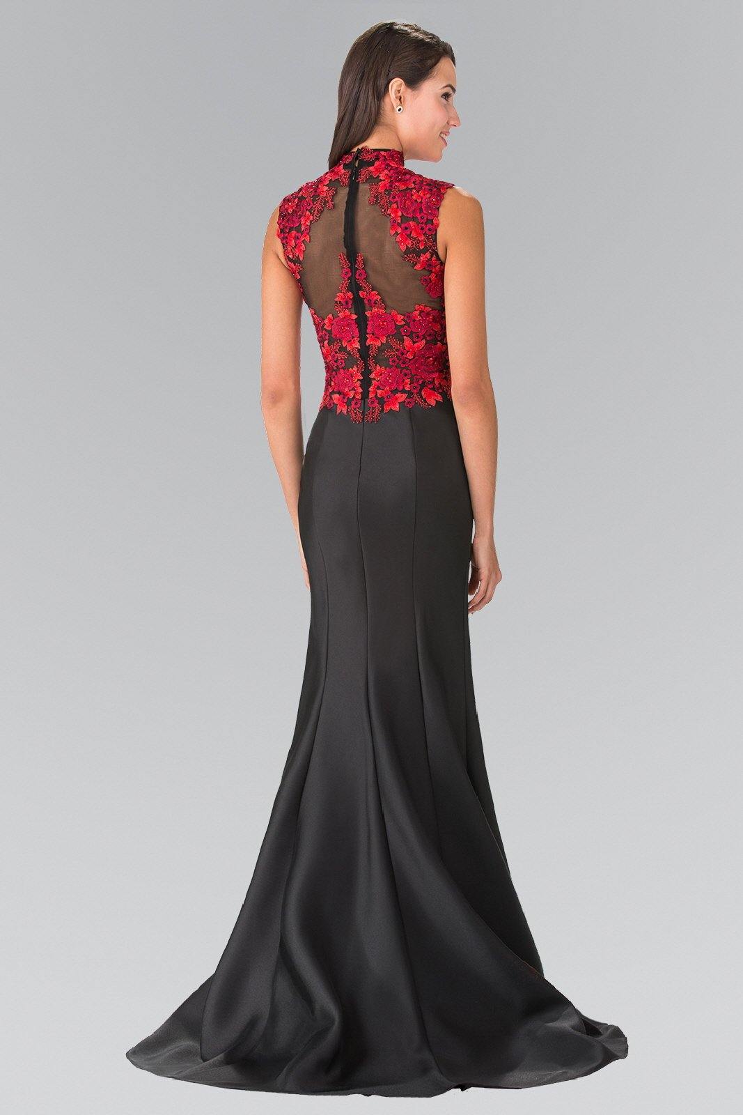 Long Prom Dress with Illusion Embroidered Bodice - The Dress Outlet Elizabeth K