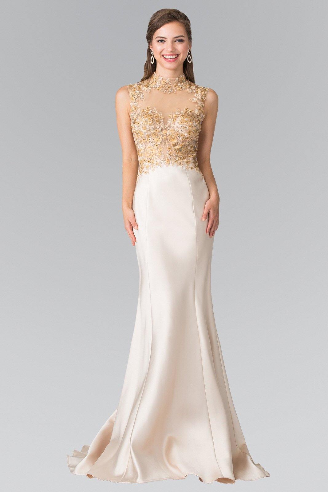 Long Prom Dress with Illusion Embroidered Bodice