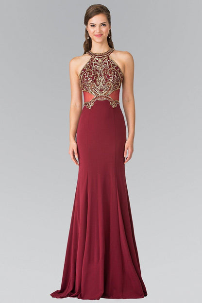 Long Prom Dress with Sheer Back Fitted - The Dress Outlet Elizabeth K